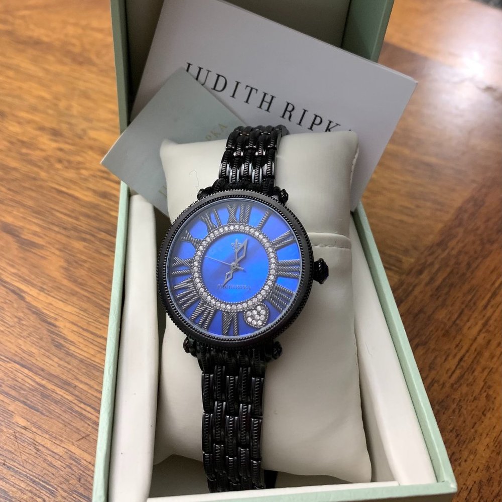 Judith Ripka Black Stainless Steel Watch (Blue Face)